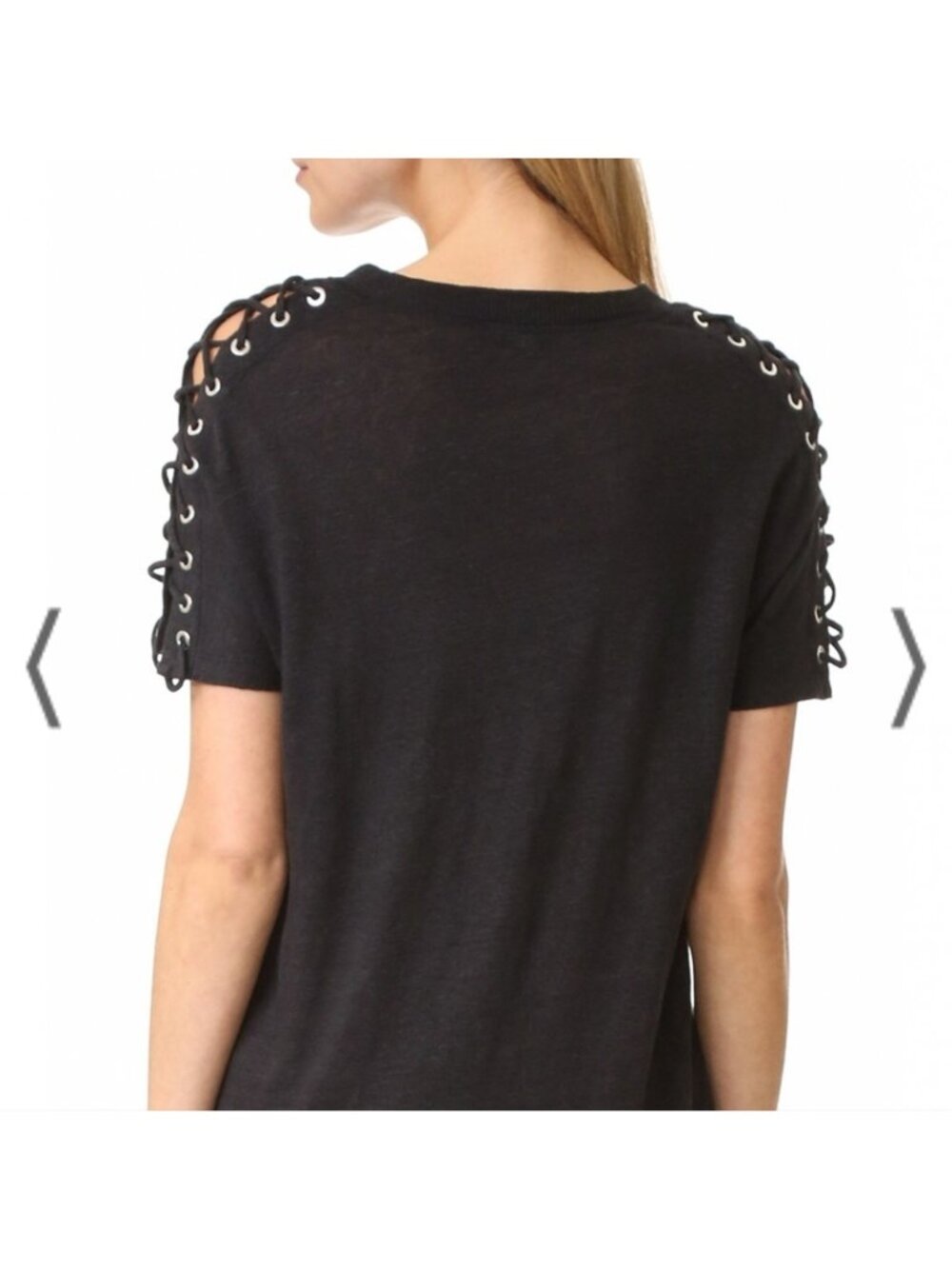 IRO Steiro Laced-Sleeve Linen Black Corset Sleeve top